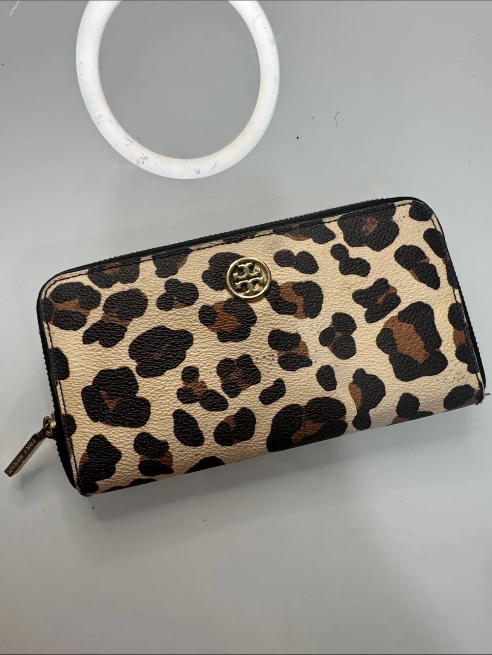 Tory Burch Leopard-Print Zip Wallet in Beige, Brown and Black